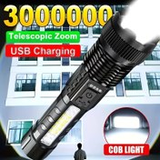 Resim 1 adet Şarj Edilebilir LED Taktik Fener, 7 Mod, Type-C USB Şarj, 18650 Lityum Pili, Taşınabilir El Feneri ABS Malzemesi ile, USB Kablosu Dahil 