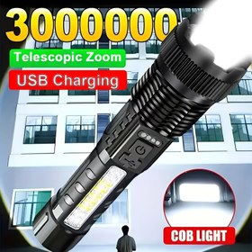 Resim 1 adet Şarj Edilebilir LED Taktik Fener, 7 Mod, Type-C USB Şarj, 18650 Lityum Pili, Taşınabilir El Feneri ABS Malzemesi ile, USB Kablosu Dahil 