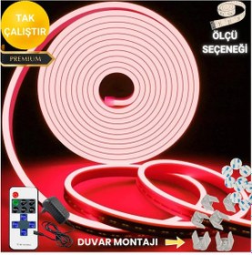Resim Neon Esnek Şerit Led Tak Çalıştır Kumandalı - Dimmer- Kırmızı 2 M Kırmzı 