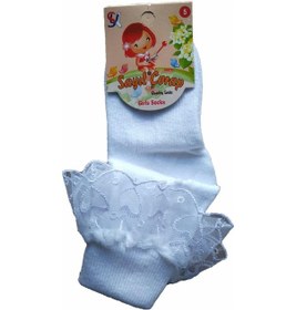 Resim 12 Çift Sayıl Kız Çocuk Tüllü Dantelli Kız Çocuk Çorap Beyaz 001 