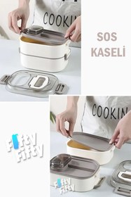 Resim Vagonlife 1000 ML İki Kat Üç Bölme Paslanmaz Çelik Bento Lunch Box Yeni Nesil Sefer Tası-Sos Kaseli 