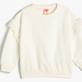 Resim Kız Bebek Basic Sweatshirt Fırfırlı Uzun Kollu Bisiklet Yaka Şardonlu Pamuklu 