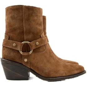 Resim Manijero (Neus) Kadın Hakiki Deri Halkalı Kuşaklı Kovboy Özel Eskitme Deri Taba Bot 