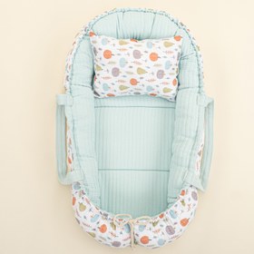 Resim Babynest ve Yastık - Çift Taraflı - Turkuaz Örgü - Yeşil Balkabağı 