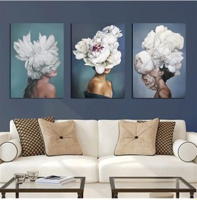 Resim Kanvas Tablo Çiçekli Kızlar 3 Lü Set 85 