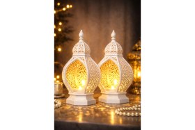 Resim Printella 2’li Set Ramazan Feneri 16X12 cm | LED Tealight Hediyeli Modern Ev Ofis Dekor 