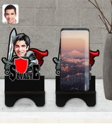 Resim Bk Gift Kişiye Özel Şövalye Karikatürlü Ahşap Biblo Telefon Standı-2 