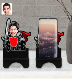 Resim Bk Gift Kişiye Özel Şövalye Karikatürlü Ahşap Biblo Telefon Standı-2 