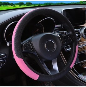 Resim Gajeena Renkli Mikrofiber Deri Direksiyon Kılıfı - Kaymaz, Nefes Alabilir, 37-38cm Universal Pembe 