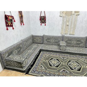 Resim Coton Şark Köşesi Saraylı Desenli Minder Takımı Gri 13 Parça 