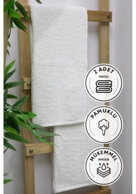 Resim Line Luxury Pamuklu 2li El Yüz Havlusu 50x90 - Krem Krem 