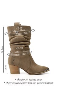 Resim GÖNDERİ(R) Kadın Vizon Süet Sivri Burun Kalın Topuklu Kovboy Çizme 