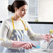 Resim Dayanıklı Uzun Kollu Su Geçirmez PVC Ev Temizleme Eldivenleri - Kaymaz Dayanıklı Kauçuk Eldivenler, Tekrar Kullanılabilir. Mutfak, Bulaşık ve Çamaşır Makinesi için Uygun, Evcil Hayvan Temizliği - Alkol İçermeyen Ev Temizlik Gereksinimleri 