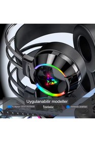 Resim Havana G606 Rainbow 7.1 Siyah Kulak Üstü Usb Kulaklık 4d Mikrofonlu Profesyonel Rgb Oyuncu Kulaklığı 