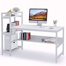 Resim Zizuva Tasarım 150x60x110 CM Raflı ve Kitaplıklı Beyaz Çalışma Masası 