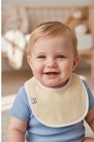 Resim runbaby Polarlı Sıvıya Dayanıklı İki kademeli Çıtçıtlı Bebek Mama Önlüğü ( 0-3 AY ) Taş Rengi 