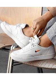 Resim Nike Court Vintage Prm Leather Sneaker Gerçek Deri Beyaz Günlük Spor Ayakkabı Beyaz 
