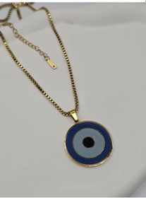Resim Mineli Nazar Boncuğu Çelik Göz Kolye Altın 