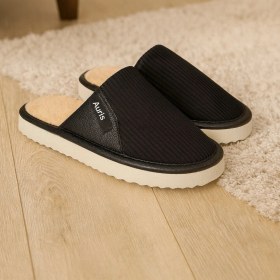 Resim Ar-060 Unisex Kadife Kumaş İçi Kürklü Kışlık Ev Terliği Siyah 