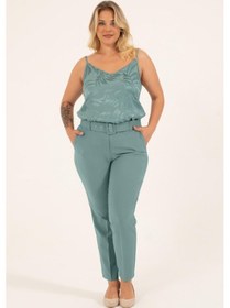 Resim Myline Cep Detaylı Kemerli Klasik Pantolon-Mint Mint Yeşili 