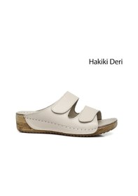 Resim Gönderi R Kadın Krem Cırtlı Dolgu Taban Hakiki Deri Terlik Dyza69842632 Krem 