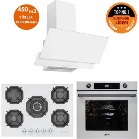 Resim Eminçelik ve Afm Tech Markalı / Etna 5 Gözlü 1'wok Beyaz Ankastre Set ( 22 386 + FM7701 + FM3301 ) 