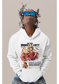 Resim Sevbano One Piece Monkey D. Luffy Baskılı Unisex Oversize Anime Karakter beyaz 