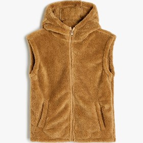 Resim Erkek Çocuk Fermuar Detaylı Kapşonlu Peluş Yelek 