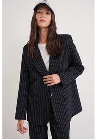 Resim Mixray 4753 Kadın Çizgili Oversize Blazer Ceket Lacivert 