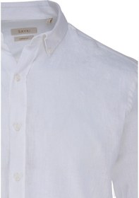 Resim Beyaz Comfort Fit 100% Keten Düğmeli Yaka Uzun Kollu Keten Gömlek 35828 4111993 