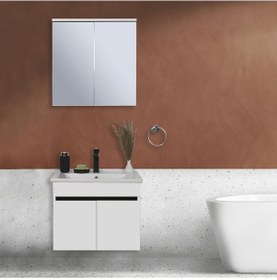 Resim Sözcan Mobilya Yıldız Takım Asma Alt + Aynalı Üst + Lavabo Beyaz 65 CM 