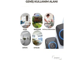 Resim Kapı Zili 1 Buton 2 Alıcı Kablosuz Ledli Modern 300METRE Menzil 60 Çeşit Zil 5 Seviye Ses 