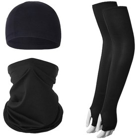 Resim Butu Yaz Anti-Uv Nefes Alabilen Buz İpek Güneşe Dayanıklı Bisiklet Kol Kollu + Astar Kapağı + Boyun Körüğü Seti Siyah 