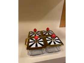 Resim Kahvaltılık Kare 4'lü 5 Parça Tepsili El Yapımı Porselen ve Cam 