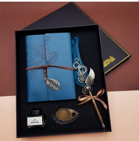 Resim Kaligrafi Kalem Ve Vintage Tasarım Deri Defter Mavi 