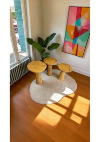 Resim Simillo 3 Lü Ahşap Mantar Sehpa Seti Koyu Ceviz Renkli Masif Doğal Zigon Ve Yan Sehpa - Wooden Side Table Koyu Ceviz 