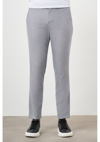 Resim Morven Erkek Gri Poliviskon Trend Desenli Lastikli Slim Fit Pantolon Gri 
