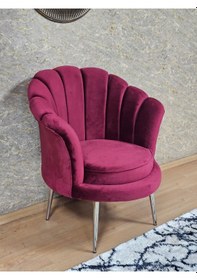 Resim Zafir Tekli İstiridye Krom Kaplama Sivriltme Ayak Çay Seti Koltuk Tekli Berjer , Balkon, Salon, Ofis Bordo 