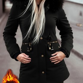 Resim Kadın Kış Kapüşonlu Mont - Pluş Faux Fur Astar, Sonbahar/Kış için Fermuarlı Rahat Ceket, Siyah, Sıcak Dış Giyim | Kapüşonlu Mont | Fermuarlı Kapatma 