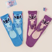 Resim 2 Çift Disney Kadın Stitch Karikatür Ayak Bileği Çorapları - Yumuşak Nefes Alabilir Kumaş, Eğlenceli Poz Tasarımlar, Resmi Lisanslı Günlük Giyim için Çoraplar, Eğlenceli Aksesuarlar, Kaprisli Tarz, Rahat Kalıp, Çorap Severler İçin 
