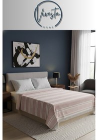 Resim %100 Pamuk Saçaklı Tek Kişilik Yatak Örtüsü 160x220 Şık Ve Modern Tasarım Pudra 