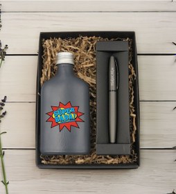Resim Bk Gift Kişiye Özel İsimli Baba Temalı Antrasit Tasarım Cam Şişede Kolonya 200 Ml Ve Metal Roller Kalem Hediye Seti-5, Babaya Hediye, Babalar Günü Hed 
