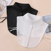 Resim Şık Monokrom Hollow Sahte Yaka Kadınların Şık Yarım Gömlek Şifon Dickey Yaka Casual İç Yanlış Yaka 