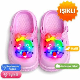 Resim Kid's World Işıklı Kız Çocuk Terlik Ayıcık Tokalı Kaydırmaz Havuz Plaj Terliği 