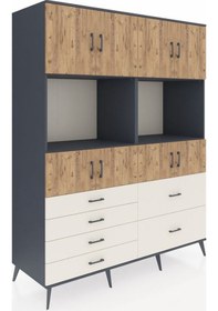 Resim Kronos Gardrop 8 Raflı 6 Çekmeceli 8 Kapaklı 176x59x221 Antrasit-çam/aytaşı Çam/aytaşı 