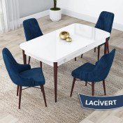Resim Canisa Concept Lia Serisi, 80 x 132 cm Açılabilir Mutfak Masa Takımı, Beyaz Masa Ceviz Ayak 4 Sandalye 
