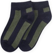 Resim Cigit Kalın Çizgili Çocuk Patik Çorabı 5-12 Yaş Lacivert-haki Yeşil Laci 