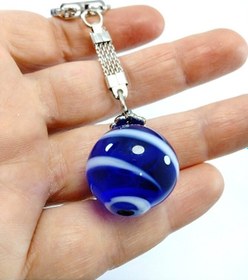 Resim Cam Nazar Boncuğu Küre Çizgili Anahtarlık El Yapımı Hediyelik Aks 