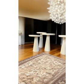 Resim Wood Wooden Ahşap Krem Renk 3’lü Set Mantar Yan Sehpa Fiskos Çiçeklik Decorative 