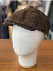 Resim Hamze Peaky Blinders Tarz İngiliz Model Balıksırtı Desen Kaşe Kumaş Kasket Şapka Kırmızı Kahverengi 
